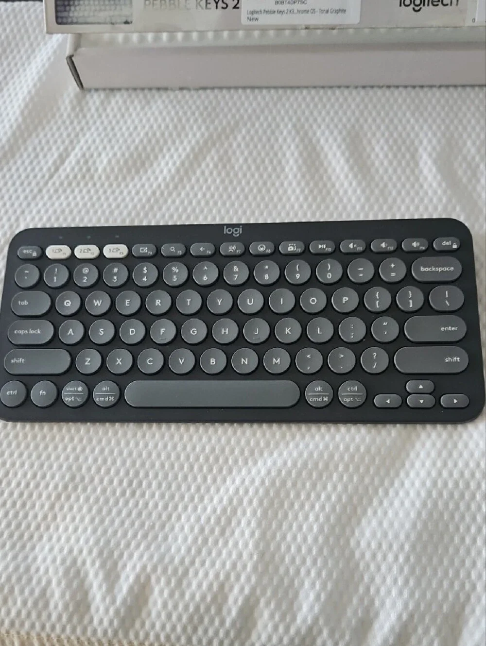 Used Logitech Pebble Keys 2 K380S Wireless Keyboard in Dark Gray and Light Gray